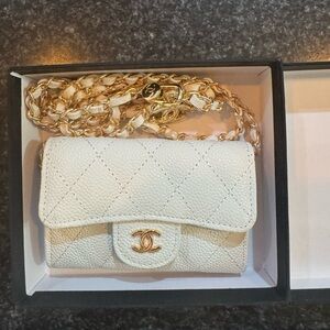Chanel White Quilted Mini Bag with Gold Chain